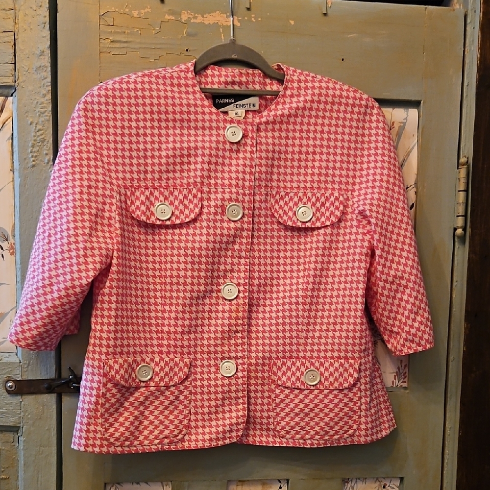 PARNES FEISTEIN VINTAGE PINK HOUNDSTOOTH JACKET